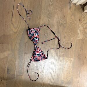 Floral Bikini Top with Pink and Blue Pattern